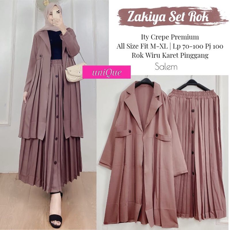 one Set + Rok Tunik Wanita  (Zakiya Set rok) Muslim Jumbo Bahan Itty Crepe Terbaru