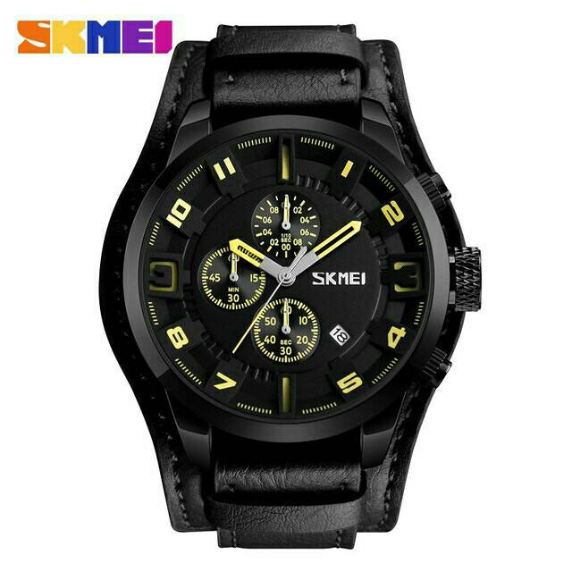 Jam Tangan Pria / Analog Date / SKMEI 9165 Leather Chrono aktif / Jam Analog Date SKMEI Original