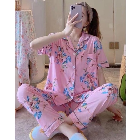 KAWAI BAJU TIDUR PIYAMA SETELAN CP KANCING LUCU IMPORT