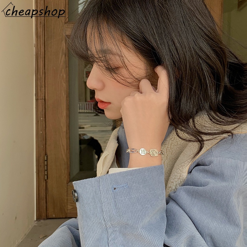 IFYOU Perhiasan Gelang Wanita Motif Tulisan Warna Silver Gaya Korea Untuk Hadiah