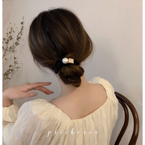 Ikat Tali Rambut Korea Karet Rambut Pita Scrunchies Mutiara Elin