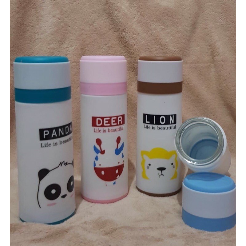 Botol Minum Kaca Animal 380ml / Botol Air Kaca / Termos Kaca termos mini anak animal