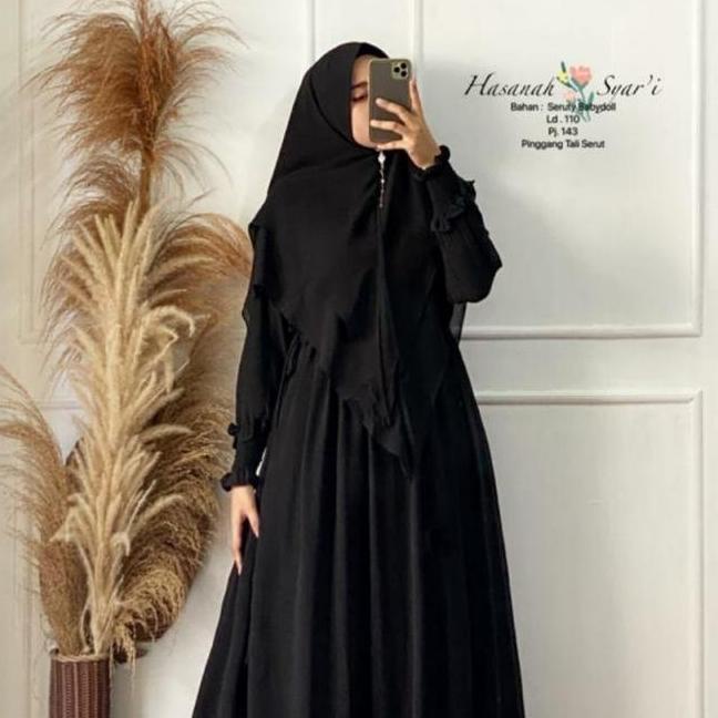 Gamis syar'i polos Hasanah ceruty baby doll premium