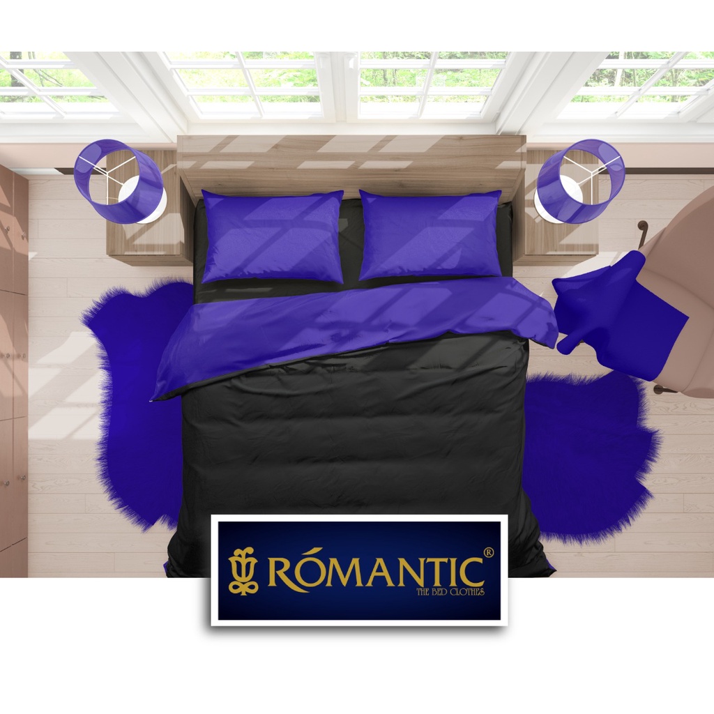 Two Tone Bedcover ROMANTIC Hitam x Ungu aesthetic Bandung