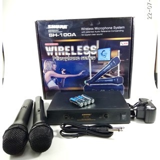 PAKET Mic Karaoke Wireless Microphone Shure SH-100A Original Mik Tanpa Kabel ISI 2PCS + RECEIVER MANTAP