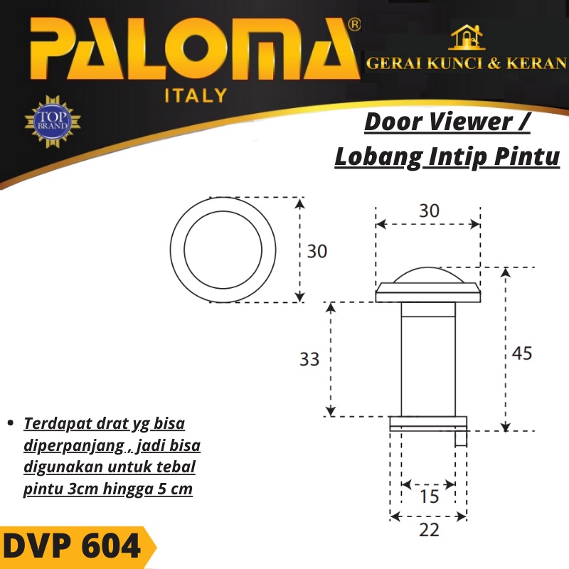 LUBANG PINTU INTIP DOOR VIEWER PALOMA DVP 604 EXCLUSIVE 150 DERAJAT HITAM BLACK MATTE