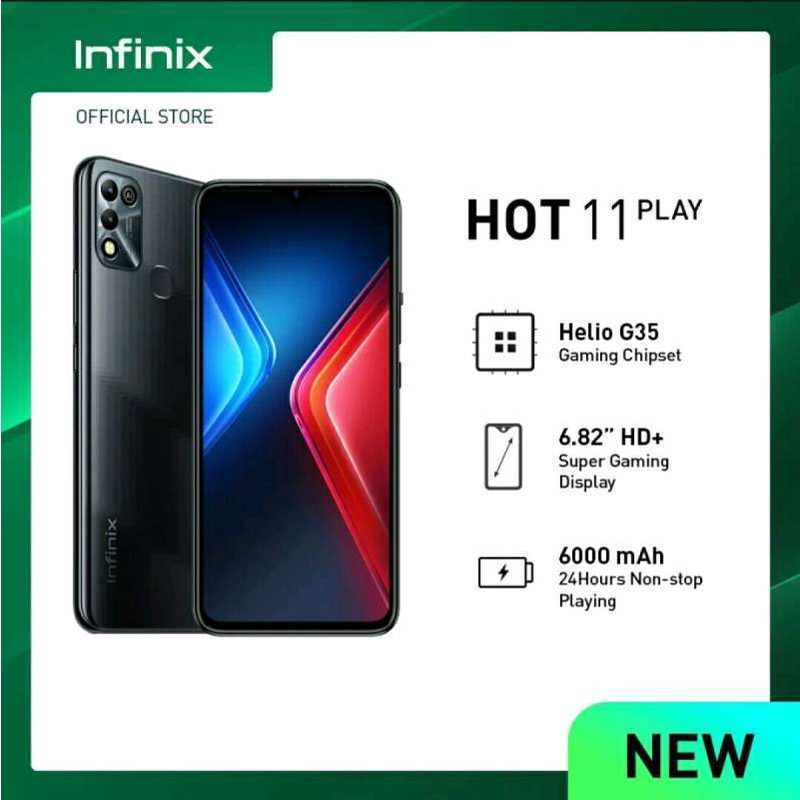 infinix hot 11 play smartphone  3gb 32gb  garansi resmi 1 tahun