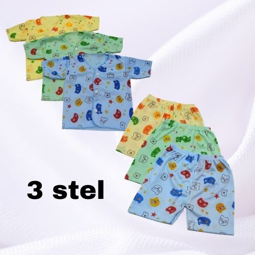 [3 Stel] Pakaian Bayi Newborn Baju Pendek + Celana Pendek