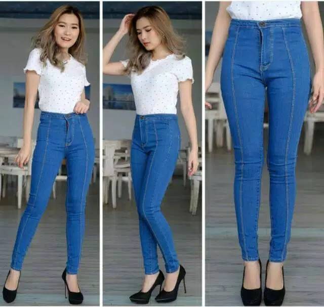 Fourfashion Celana Highwaist Front Line Jeans stretch