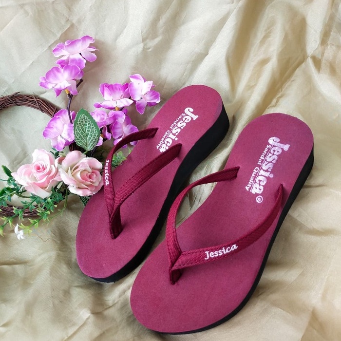 Sandal Wedges Jepit Wanita Spons Jessica Polos