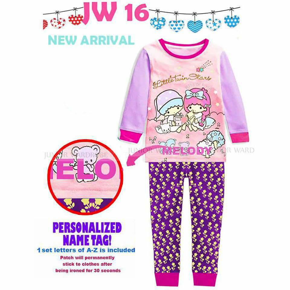 Setelan Piyama Anak Cewek &quot;PERSONALIZED NAME&quot; Little Twin Star Set 3in1 (baju, celana, huruf nama)