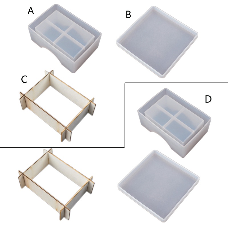 SIY  DIY Sqaure Coaster Box Molds Hold Up to 4 Coaster with Holder Epoxy Resin Moulds