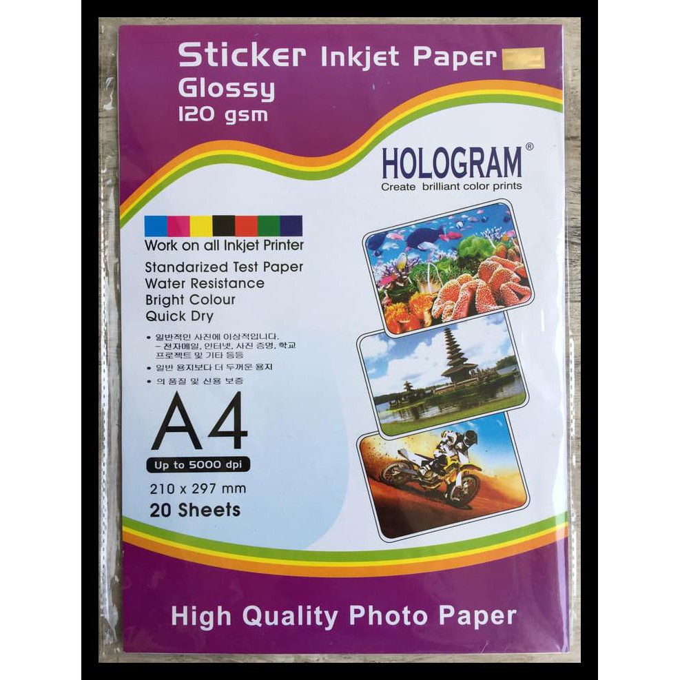 

Glossy Sticker Paper-Kertas Stiker Photo Inkjet A4 120 Gsm (Isi 20) Obral