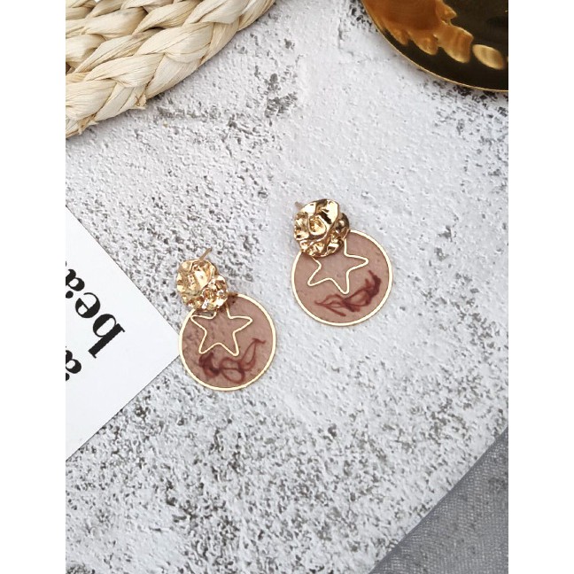 LRC Anting Tusuk Fashion Gold Star Round Hollow Earrings D23373