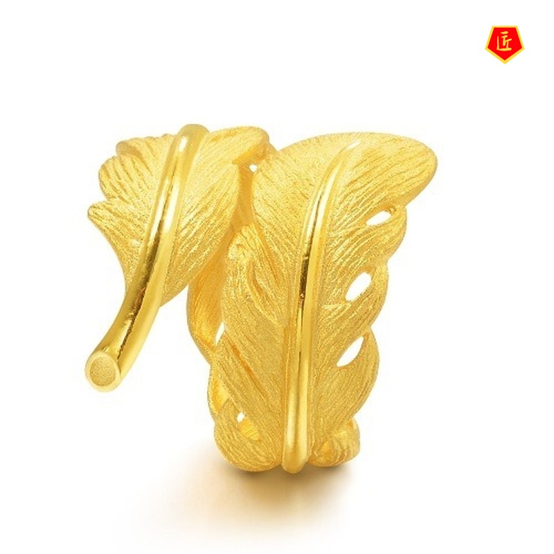 [Ready Stock]Temperament Personality 3D Golden Feather Ring