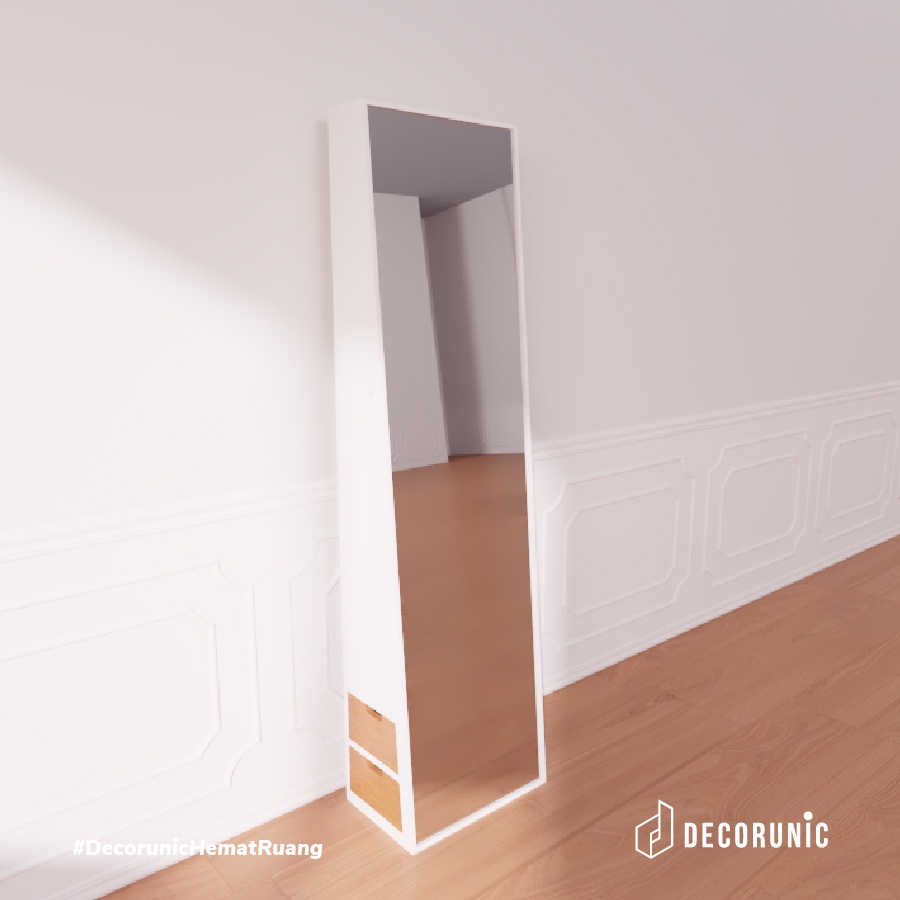 Decorunic Standing Mirror Cermin Full Body dengan Rak Make Up dan Hijab - Cermin Berdiri dengan Rak