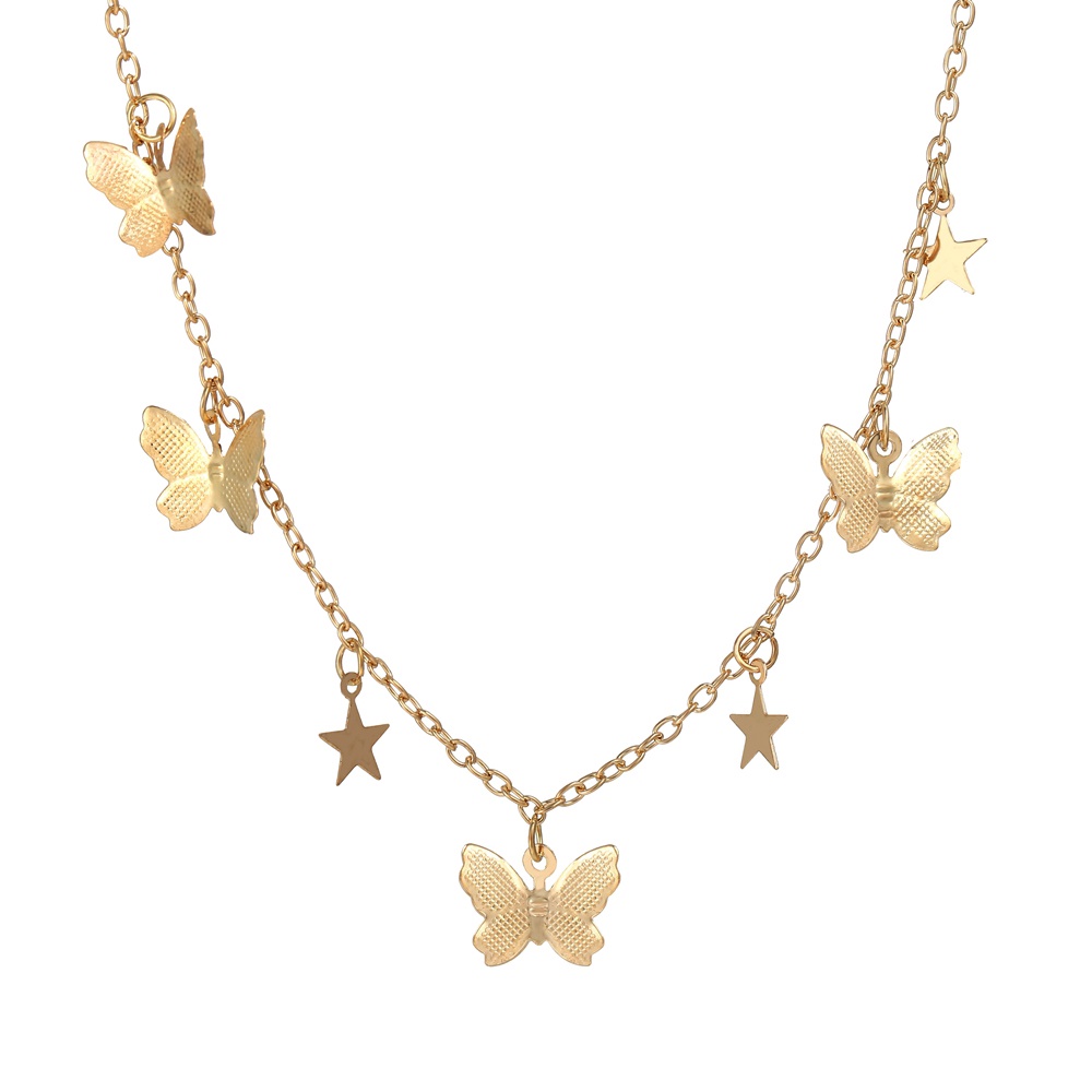 IFYOU Kalung Rantai Choker Desain Hati Kupu-Kupu Aksen Mutiara Gaya Vintage Untuk Wanita