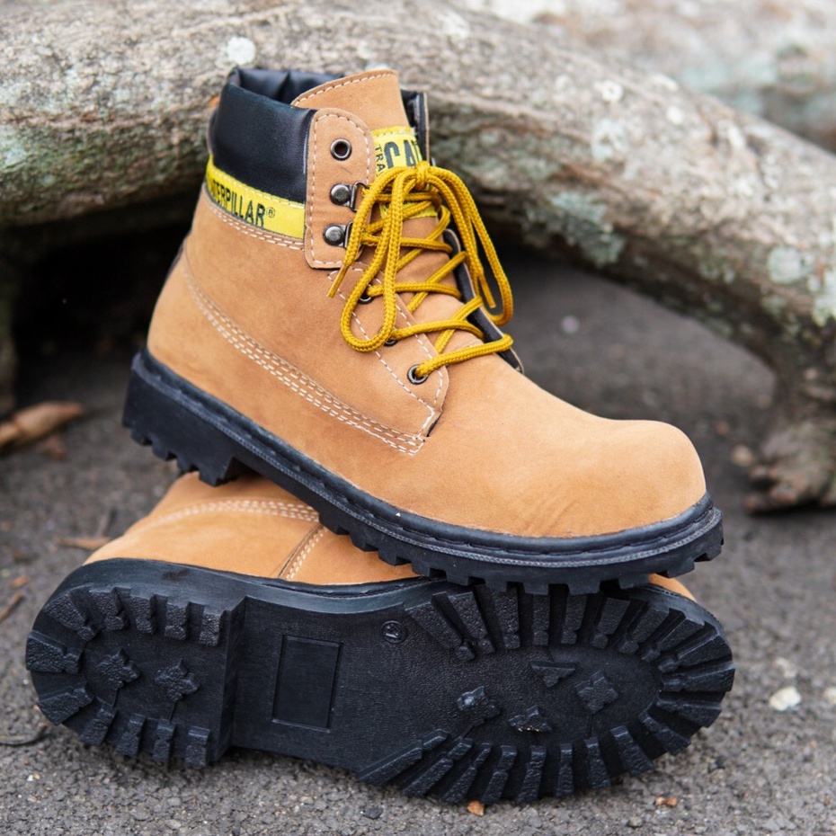 SEPATU SAFETY BOOTS PRIA SAFETY CATERPILLAR SHOES COWOK TOURING TRACKING UJUNG BESI KERJA PROYEK LAPANGAN