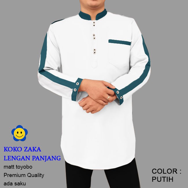 Koko Zaka Lengan Panjang - Logo Smile (LS) - Ukuran S-3XL - Matt Katun Toyobo  - Baju Koko Qurta Pria - Baju Koko Lengan Panjang