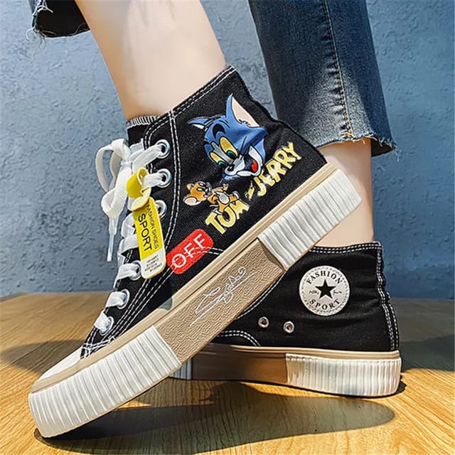 - Sneakers Kanvas Boots Sport Korean Syle High Top Tom & Jerry