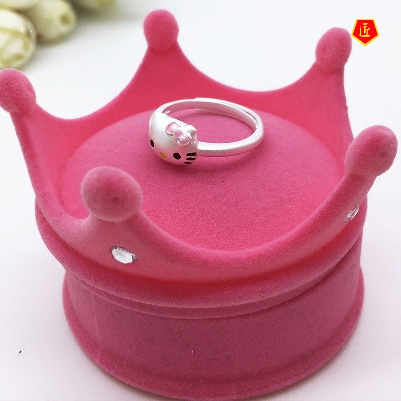 [Ready Stock]Women's Cartoon Cat Silver Ring Cute Personality