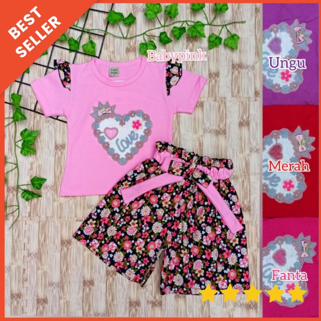 [1-5 TAHUN] SETELAN ANAK PEREMPUAN CELANA JEANS PANJANG CUTBRAY IMPORT+KAOS LUCU BAHAN KATUN COTTON BUNGA PITA 1 2 3 4 5 TAHUN