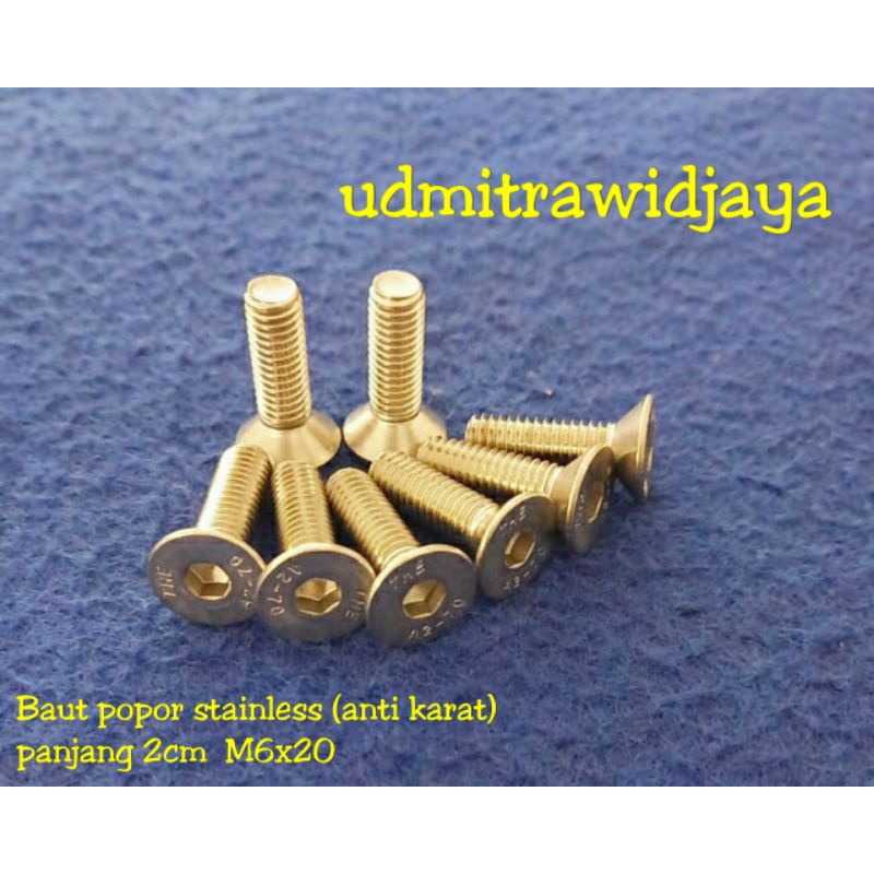 Baut Popor pohpor Stainless (anti karat) &amp; uk 6x20mm M6x20mm Baut popor Panjang 20mm  angin inova tiger Onderdil SHARP KD AS60 SNO - 0175