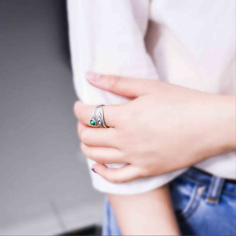 Fancyqube Cincin Sterling Silver 925 Model Bulu Gaya Retro Untuk Pria Dan Wanita