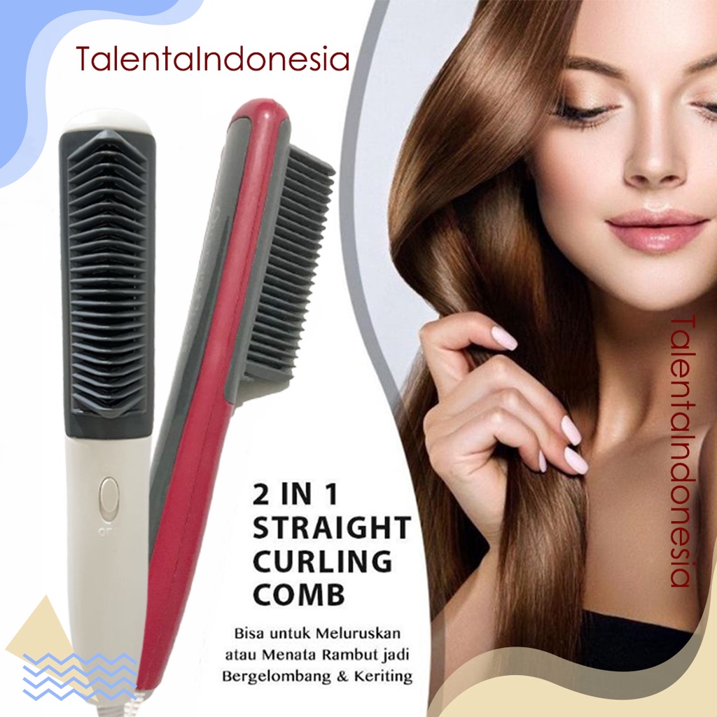 Catok 2in1 Fast Hair Straightener &amp; Curly Catok Sisir Pelurus dan Keriting Rambut dengan Temperatur Suhu