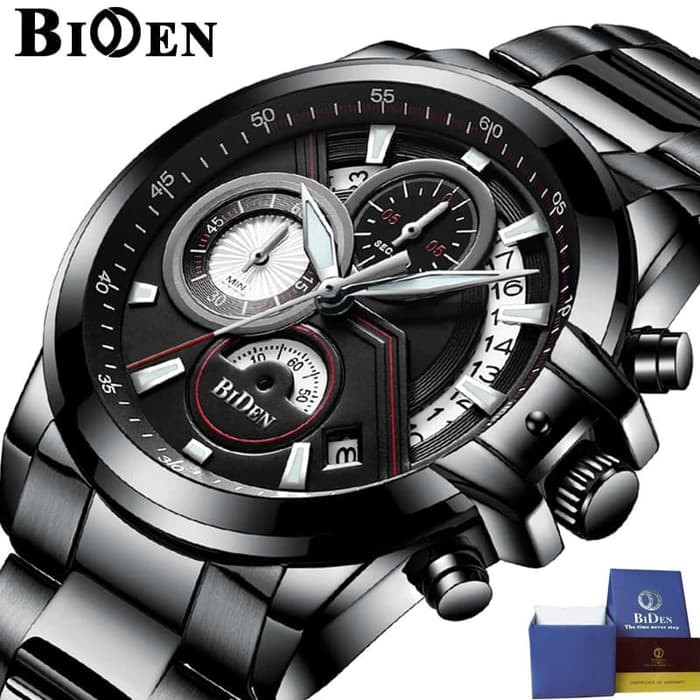 jam tangan Biden pria fashion cool stainlesssteel sport bisnis quartz