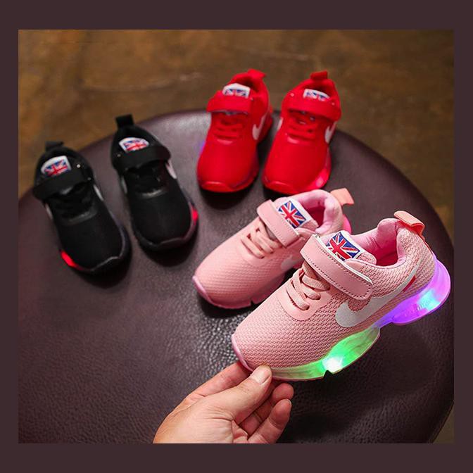 Sepatu Lampu Led Anak -Anak Unisex NIKE Air England Ribbon (ZH-SS011) - 22-26, Hitam