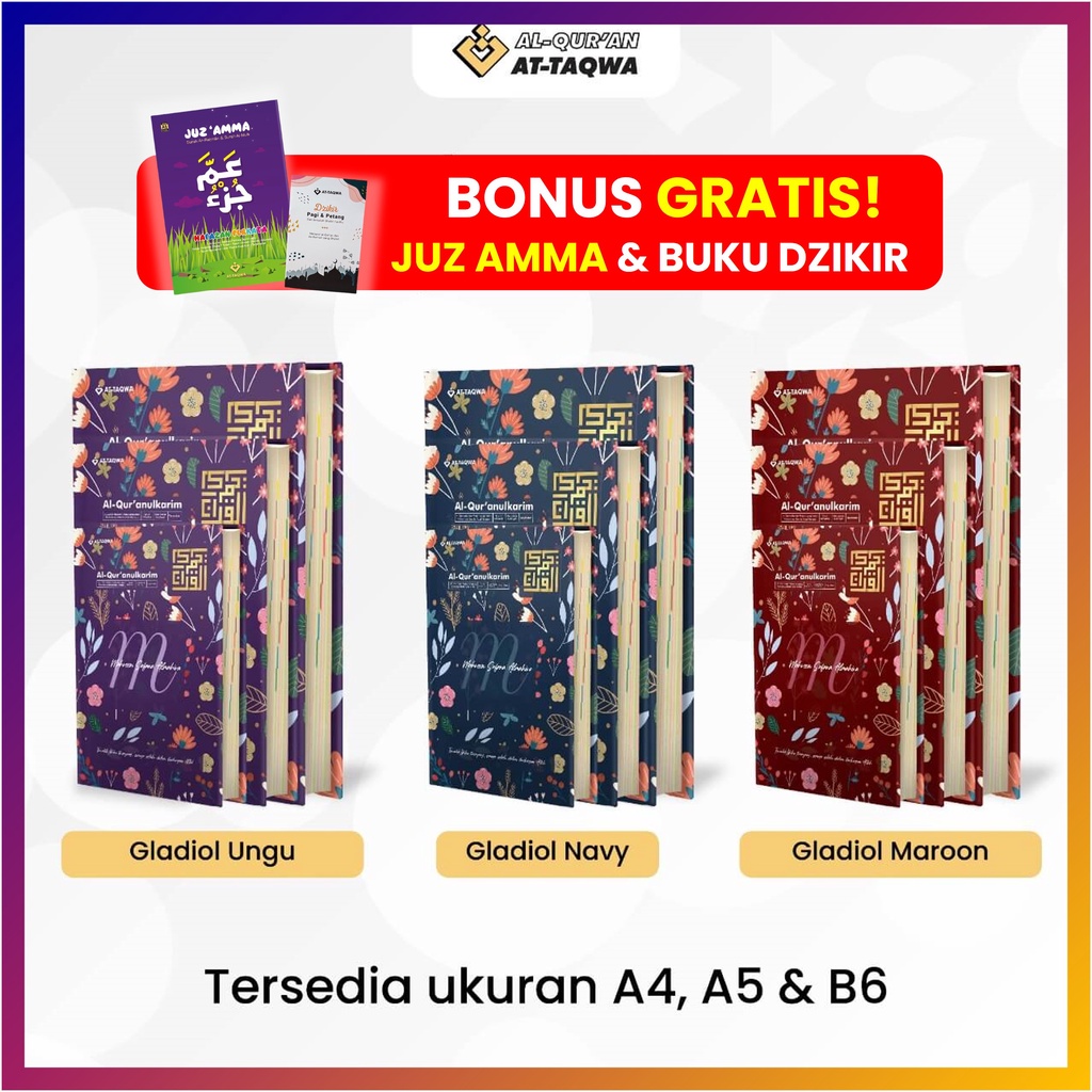 HAFAZAN Store - Al Quran Attaqwa Floral Custom  A4 Alquran Hafalan At-taqwa Perkata Dan BONUS JUZ AM