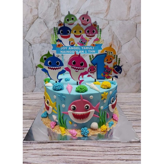 

babby shark birthday cake dekorasi fondant