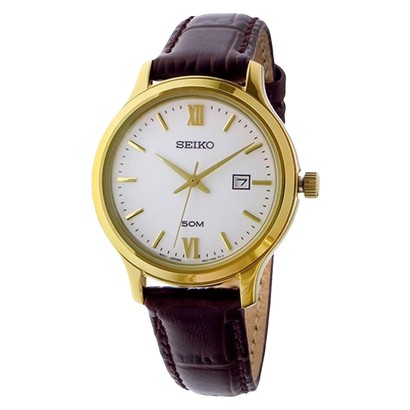 Jam Tangan Wanita Seiko Neo Classic SUR702P1 Quartz Silver Dial Brown Leather Strap
