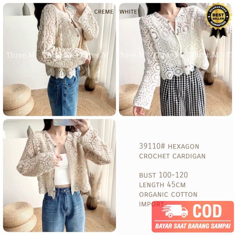 Cardigan HEXAGON import / Cardigan Wanita Putih / Cardigan Lengan Panjang Import