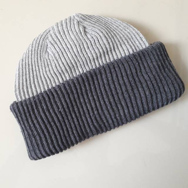 Short beanie hat skate series 2 tone soft grey+ darkgrey/kupluk beanie hat skate 2 warna