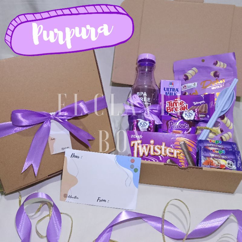 SNACK BOX HADIAH WISUDA / ULANG TAHUN / BUKET SNACK BOX / HAMPERS SNACK BOX TEMA WARNA UNGU