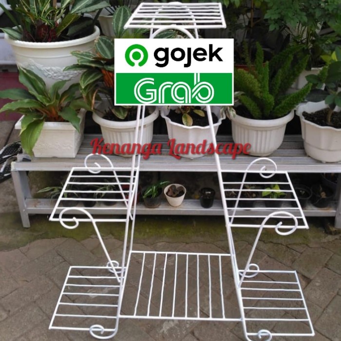 rak besi tanaman 6 susun - rak tanaman standing planter - putih