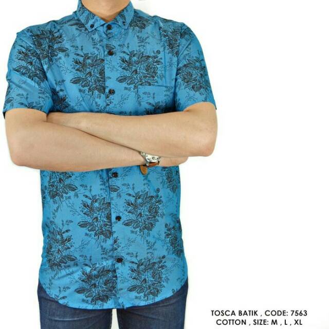 KEMEJA SONGKET BATIK BIRU COWOK PRIA