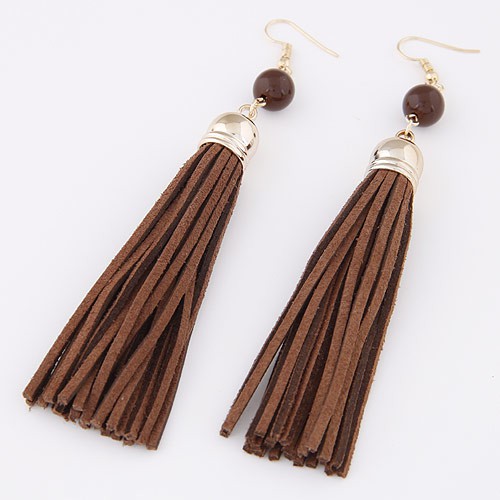 LRC Anting Gantung Elegant Beads Decorated Tassel Pendant Design