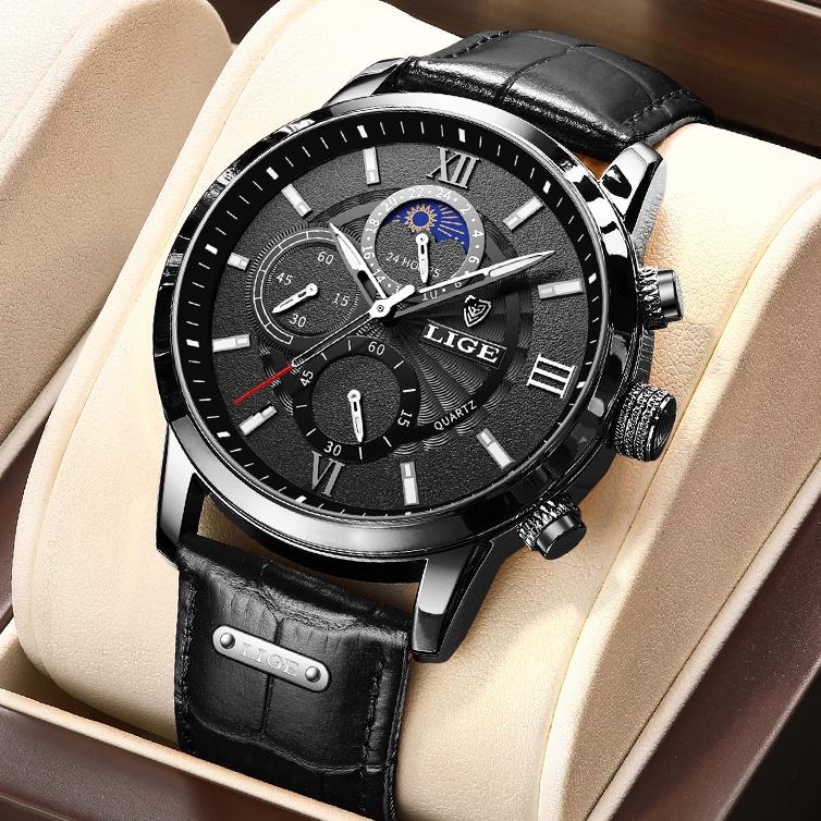 XOFG LIGE 2022 terbaru original jam tangan pria tali kulit anti air olahraga kronograf jam tangan + kotak Keren