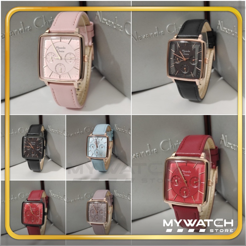 Alexandre Christie Wanita Jam Tangan AC 5003 BF / AC5003 Kulit Kotak Chrono Aktif