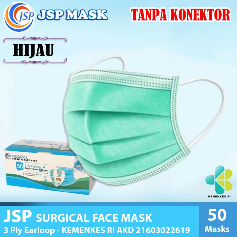 Surgical Mask Jsp Masker Medis 3ply isi 50 Earloop Disposable Mask Embossed Terdaftar KEMENKES