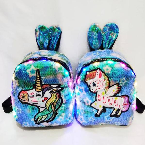 Terlaris RANSEL USAP SEQUIN UNICORN LED NYALA GAMBAR 