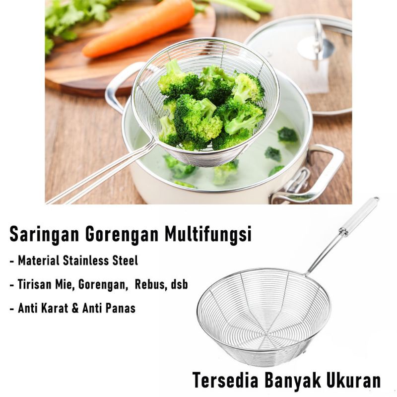 saringan mie ayam full stainless / serok mie saringan mangkok dalam stainless / penyaring kentang goreng / tirisan stainless 14 16 18 20 22 cm