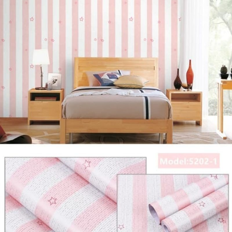 WALLPAPER STIKER DINDING MOTIF SALUR BINTANG PINK