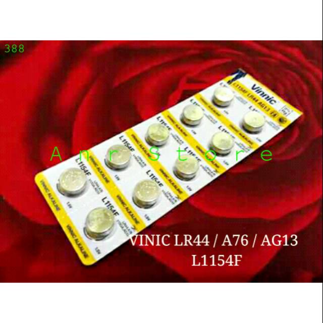 Baterai Vinic LR-44 A76 AG13 Tipe L1154F Per Pcs Baterai Jam Tangan