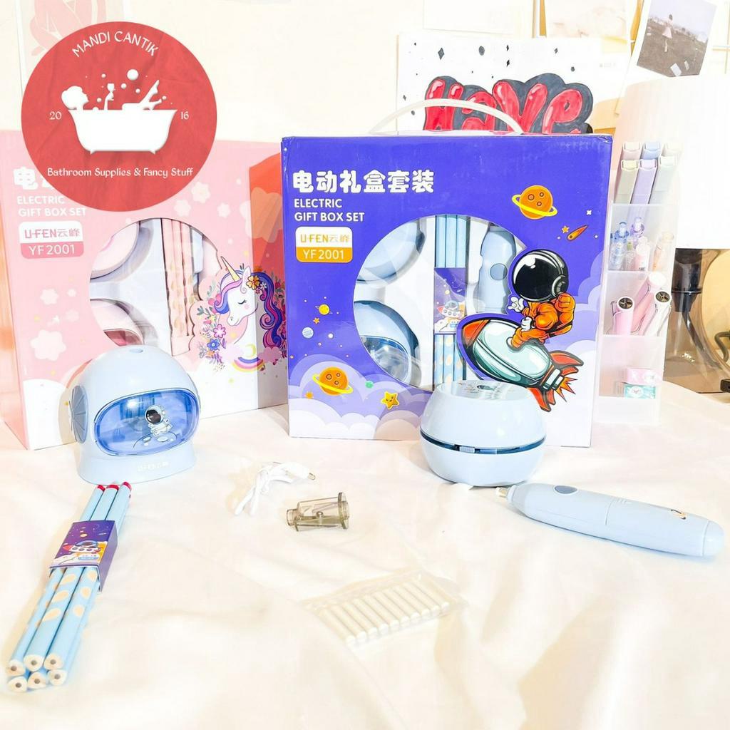 

electric gift box set 6 in 1 ( Ruatan elektrik | penghapus elektrik | refill penghapus | pembersih debu | pensil | refill rautan )