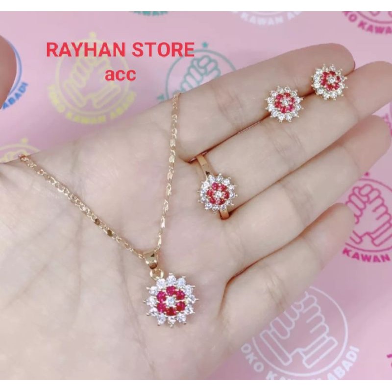 xuping set perhiasan wanita motif permata bola merah permata putih fhasion wanita *07