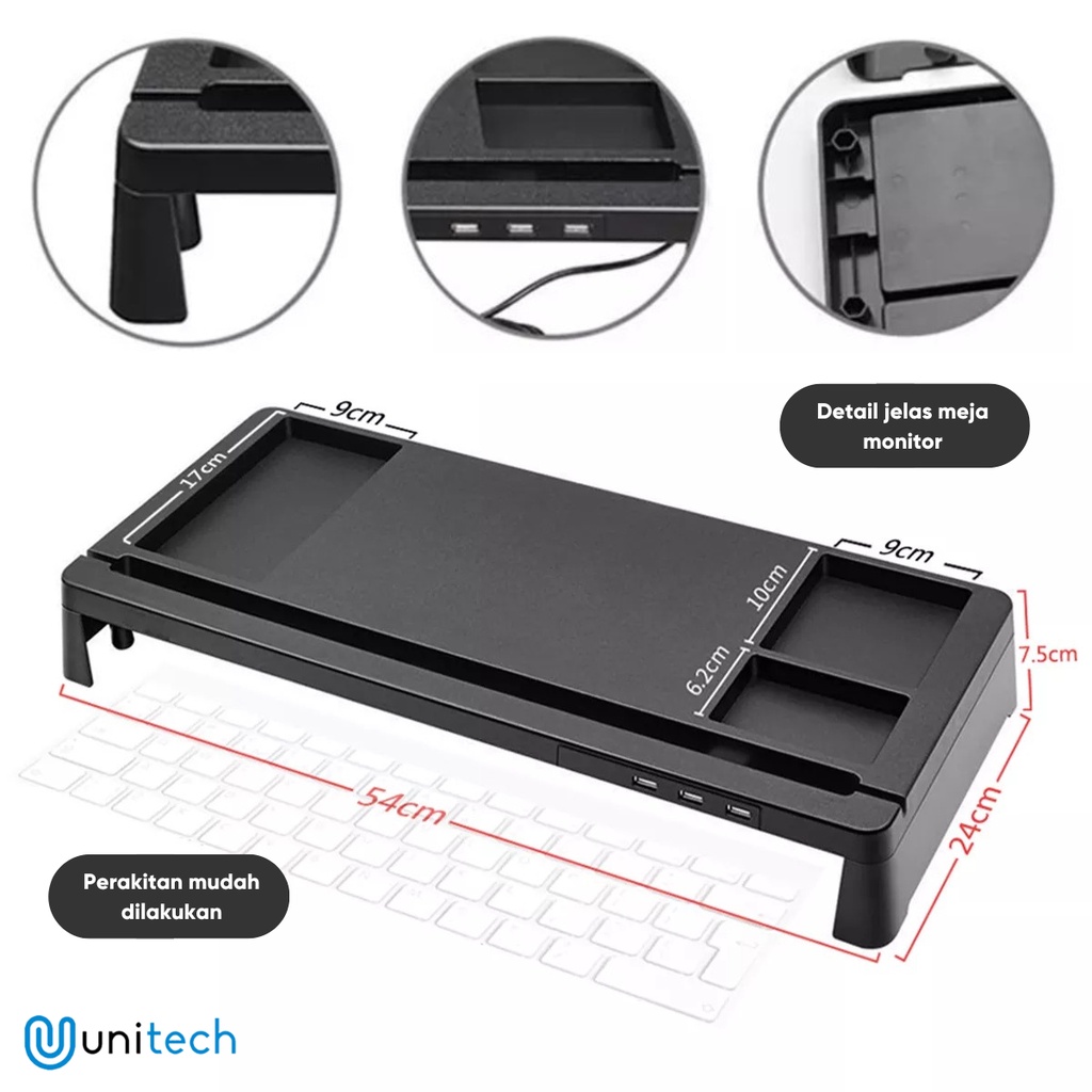 Stand Monitor Rak Meja Laptop TV DSG28 - Penyangga Laptop - Aksesoris Komputer Dudukan Alas Plus HUB